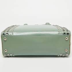 Pre Owned Prada Green/Cream Saffiano Patent Leather Studded Pyramid Frame Satchel