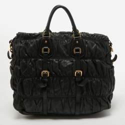 Pre Owned Prada Black Nappa Gaufre Leather Top Zip Tote