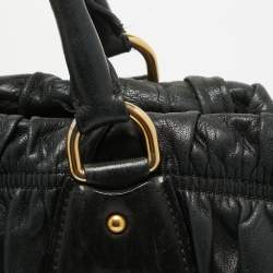 Pre Owned Prada Black Nappa Gaufre Leather Top Zip Tote