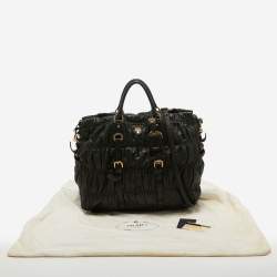 Pre Owned Prada Black Nappa Gaufre Leather Top Zip Tote