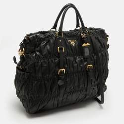 Pre Owned Prada Black Nappa Gaufre Leather Top Zip Tote