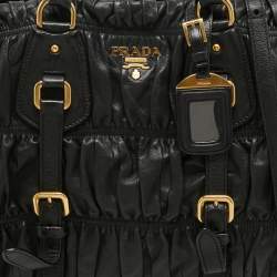 Pre Owned Prada Black Nappa Gaufre Leather Top Zip Tote