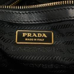 Pre Owned Prada Black Nappa Gaufre Leather Top Zip Tote