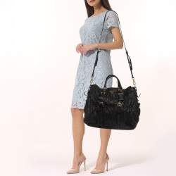 Pre Owned Prada Black Nappa Gaufre Leather Top Zip Tote