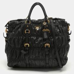 Pre Owned Prada Black Nappa Gaufre Leather Top Zip Tote