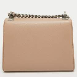 Prada Beige Saffiano Leather Small Monochrome Embellished Shoulder Bag