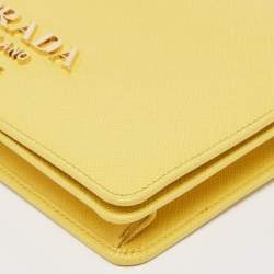 Prada Yellow Saffiano Lux Leather Mini Flap Crossbody Bag