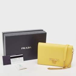 Prada Yellow Saffiano Lux Leather Mini Flap Crossbody Bag