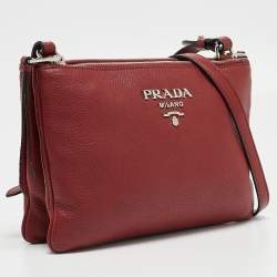Prada Red Vitello Phenix Leather Double Zip Crossbody Bag