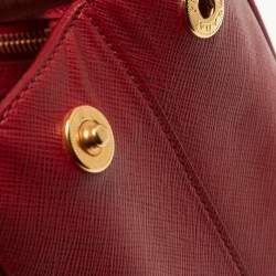 Pre Owned Prada Red Saffiano Leather Large Double Zip Tote