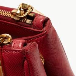 Pre Owned Prada Red Saffiano Leather Large Double Zip Tote