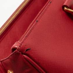 Pre Owned Prada Red Saffiano Leather Large Double Zip Tote