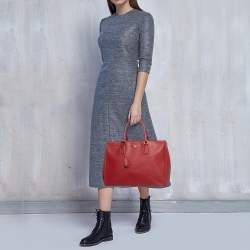 Pre Owned Prada Red Saffiano Leather Large Double Zip Tote