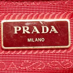 Pre Owned Prada Red Saffiano Leather Large Double Zip Tote