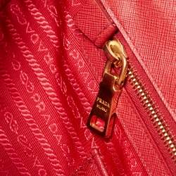 Pre Owned Prada Red Saffiano Leather Large Double Zip Tote