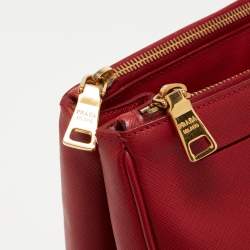 Pre Owned Prada Red Saffiano Leather Large Double Zip Tote