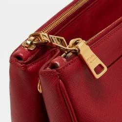 Pre Owned Prada Red Saffiano Leather Large Double Zip Tote