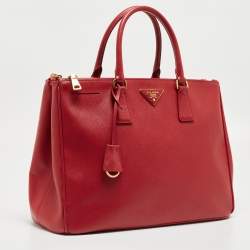 Pre Owned Prada Red Saffiano Leather Large Double Zip Tote