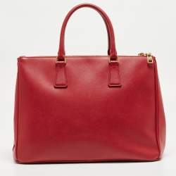Pre Owned Prada Red Saffiano Leather Large Double Zip Tote