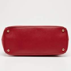 Pre Owned Prada Red Saffiano Leather Large Double Zip Tote