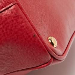 Pre Owned Prada Red Saffiano Leather Large Double Zip Tote