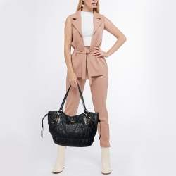 Pre Owned Prada Black Nappa Gaufre Leather Tote