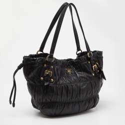 Pre Owned Prada Black Nappa Gaufre Leather Tote
