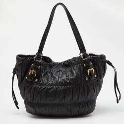Pre Owned Prada Black Nappa Gaufre Leather Tote