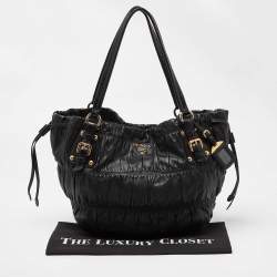 Pre Owned Prada Black Nappa Gaufre Leather Tote