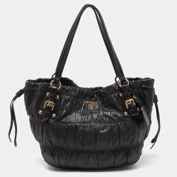 Pre Owned Prada Black Nappa Gaufre Leather Tote