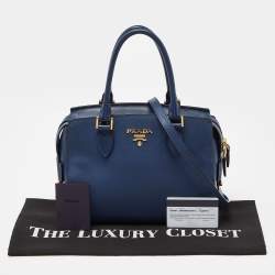 Pre Owned Prada Blue Saffiano/Soft Leather Double Handle Tote