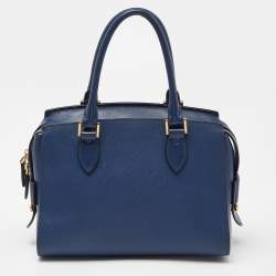 Pre Owned Prada Blue Saffiano/Soft Leather Double Handle Tote