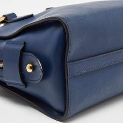 Pre Owned Prada Blue Saffiano/Soft Leather Double Handle Tote