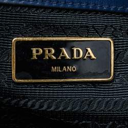 Pre Owned Prada Blue Saffiano/Soft Leather Double Handle Tote