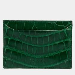 Pre Owned Prada Green Crocodile Card Holder