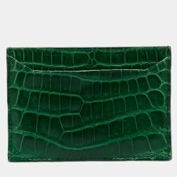 Pre Owned Prada Green Crocodile Card Holder