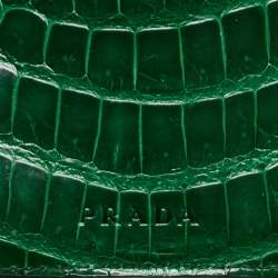 Pre Owned Prada Green Crocodile Card Holder