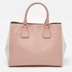 Prada Pink/White Saffiano Lux Leather Open Tote