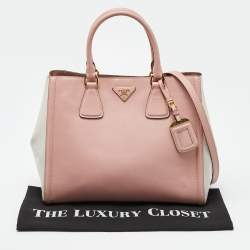 Prada Pink/White Saffiano Lux Leather Open Tote