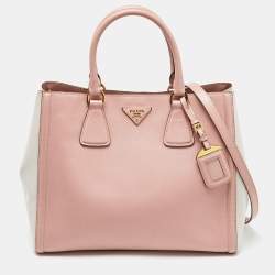 Prada Pink/White Saffiano Lux Leather Open Tote