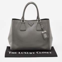 Prada Two Tone Grey Saffiano Lux Leather Open Tote