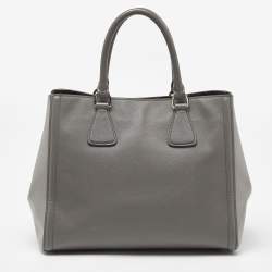 Prada Two Tone Grey Saffiano Lux Leather Open Tote