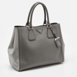Prada Two Tone Grey Saffiano Lux Leather Open Tote