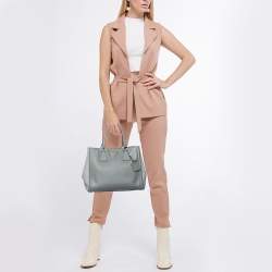 Prada Two Tone Grey Saffiano Lux Leather Open Tote