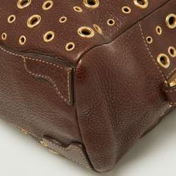 Pre Owned Prada Brown Leather Zip Grommet Bag