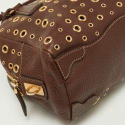 Pre Owned Prada Brown Leather Zip Grommet Bag