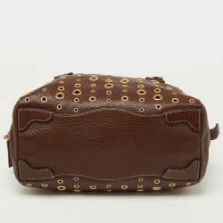 Pre Owned Prada Brown Leather Zip Grommet Bag