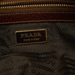 Pre Owned Prada Brown Leather Zip Grommet Bag
