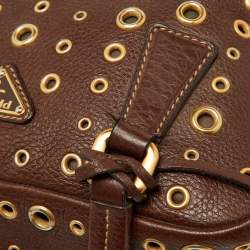 Pre Owned Prada Brown Leather Zip Grommet Bag