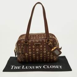 Pre Owned Prada Brown Leather Zip Grommet Bag